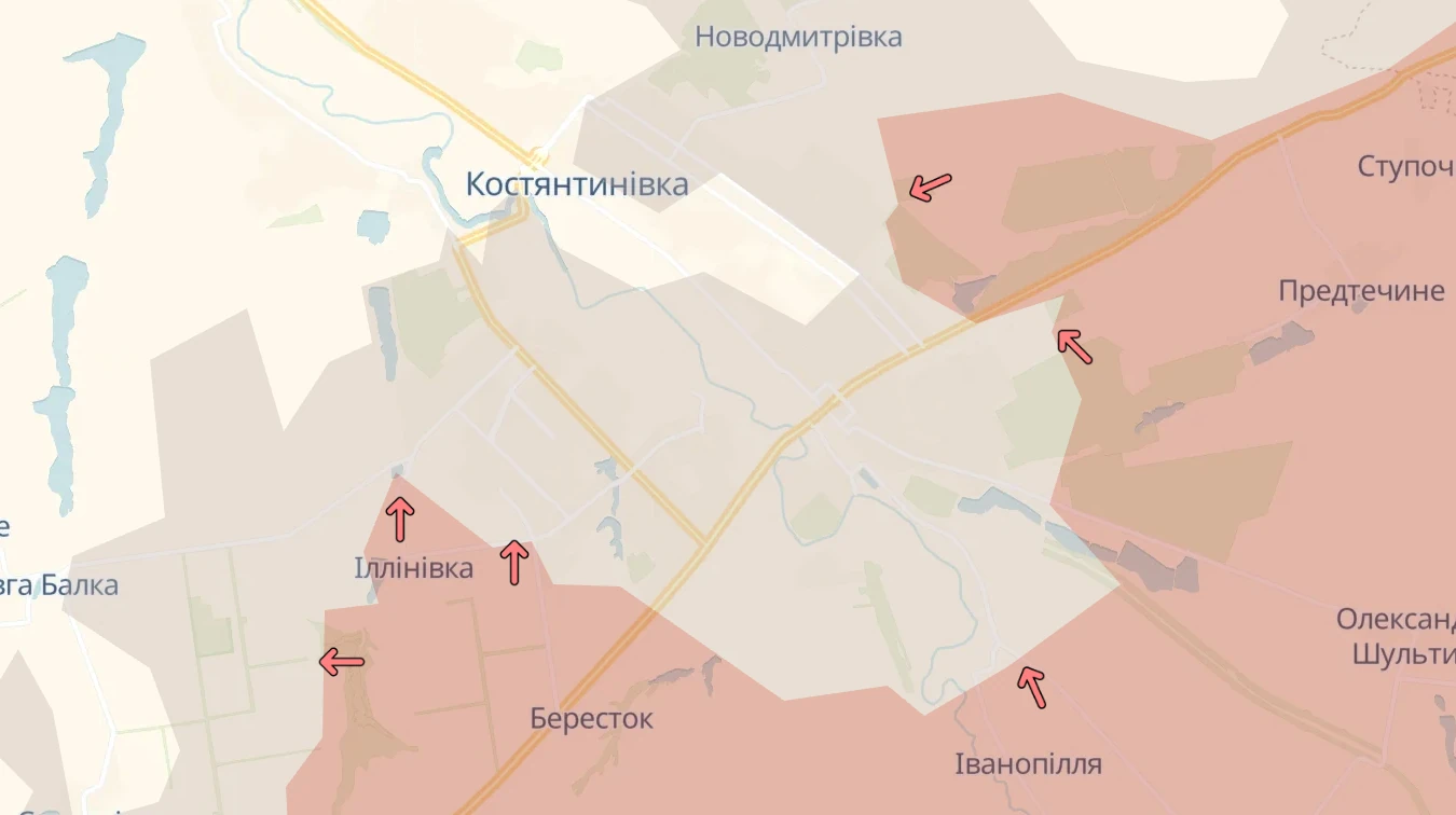 Оновлена мапа DeepState із позначеними змінами біля Костянтинівки